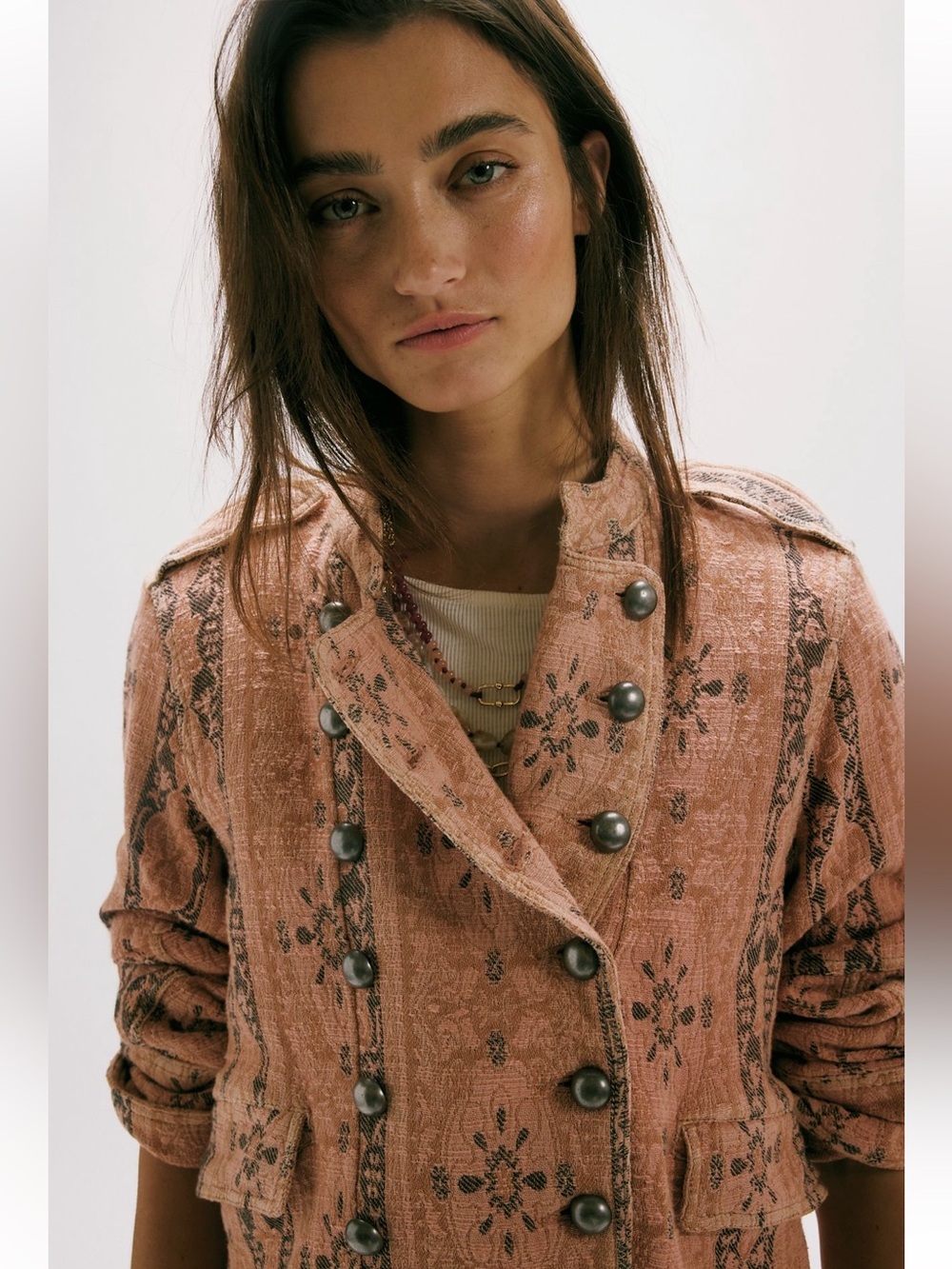 NWOT Free People Lotty 100% Cotton Jacquard Band Jacket Dusty Rose XS - Picture 3 of 14